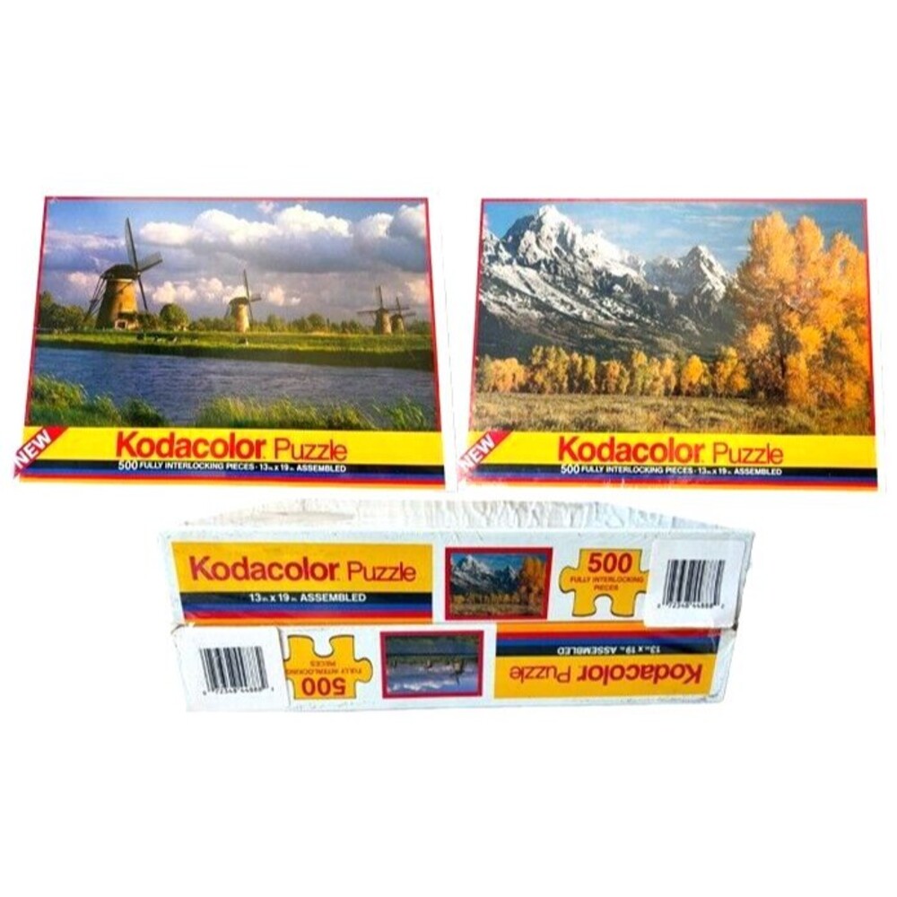 Double Package Kodacolor Puzzles 500 Pc Mountain Windmills Landscapes NEW Sealed